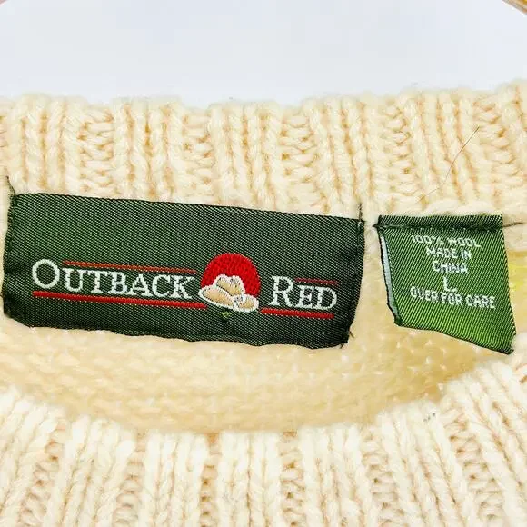 Vintage 80s Outback Red Cream Wool Heavy Knit Geometric Pastel Sweater - Picture 6 of 8